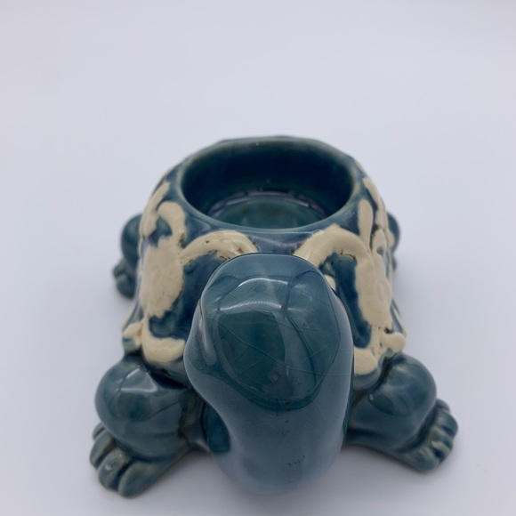Blue & White Tea Light Ceramic Turtle Candle Or Plant Holder Crackle - Picture 10 of 12